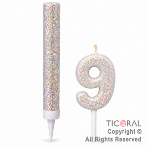 SET BENGALA Y VELA NUMERAL NUMERO 9 CON GIBRE BLANCO